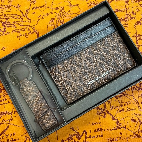 Michael Kors Other - Brand New Michael Kors Men’s Brown Logo Credit Card Holder & Keychain Gift Set